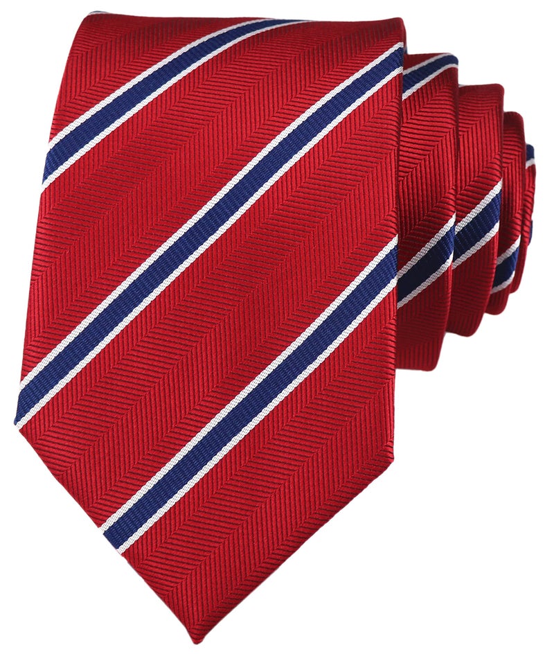 Elfeves Men's Modern Striped Patterned Formal Ties College Daily Woven Neckties (One Size, Red Blue) - Image 1